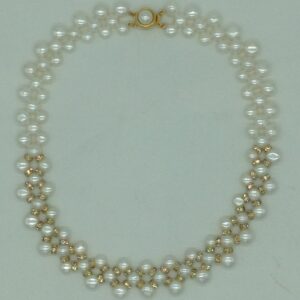 Freshwater White Button Pearls ZigZag Necklace Set JPP1084