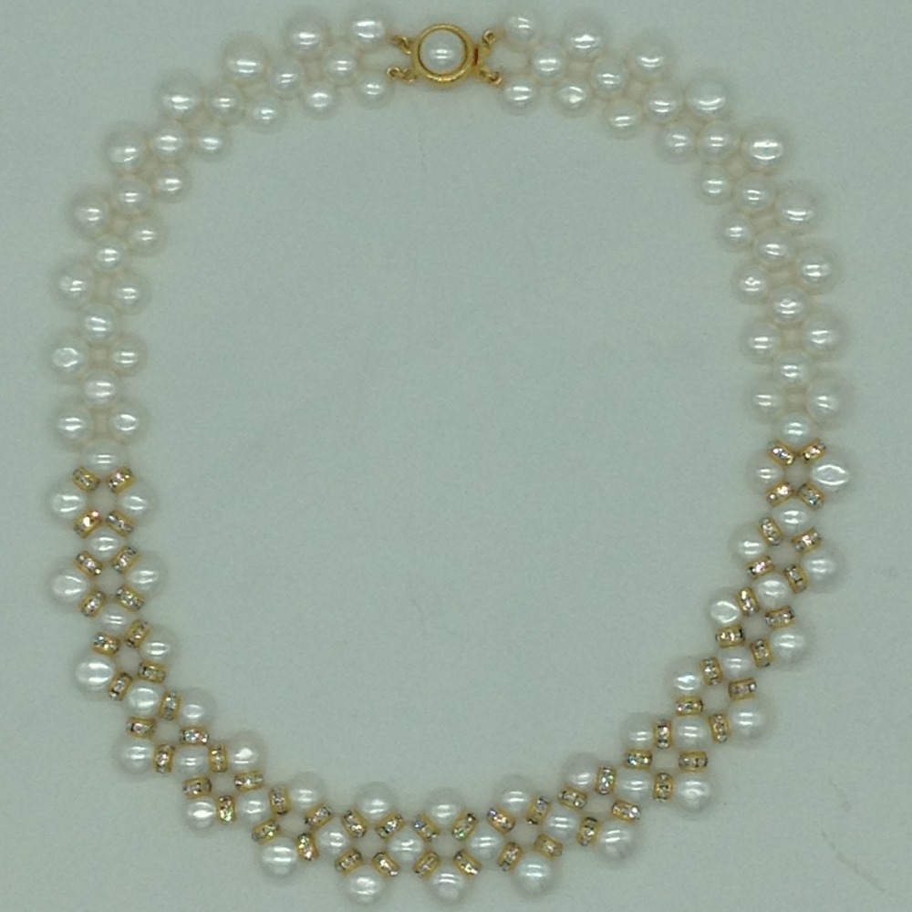 Freshwater White Button Pearls ZigZag Necklace Set JPP1084