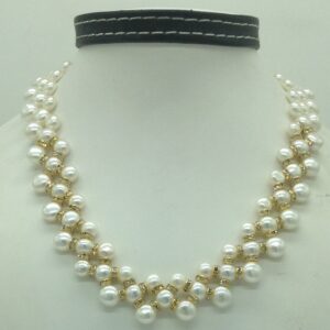 Freshwater White Button Pearls ZigZag Necklace Set JPP1084