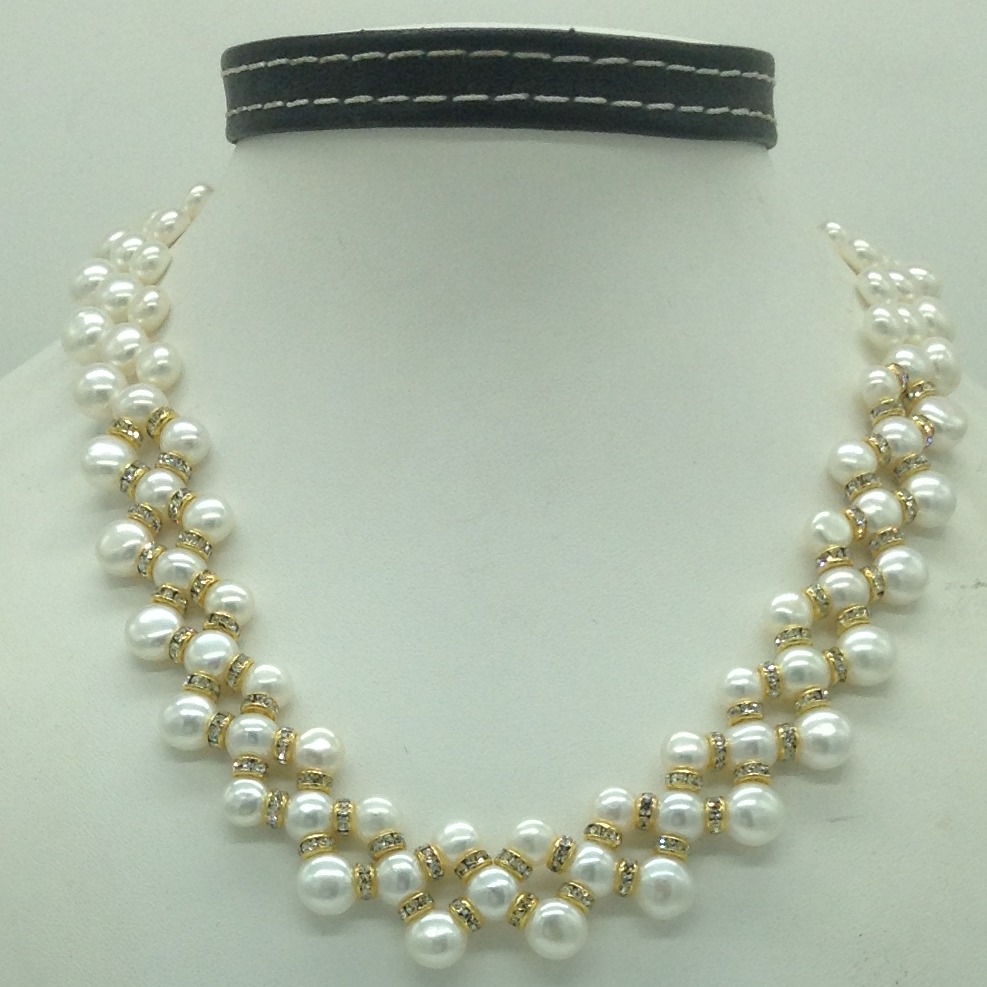 Freshwater White Button Pearls ZigZag Necklace Set JPP1084
