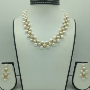 Freshwater White Button Pearls ZigZag Necklace Set JPP1084