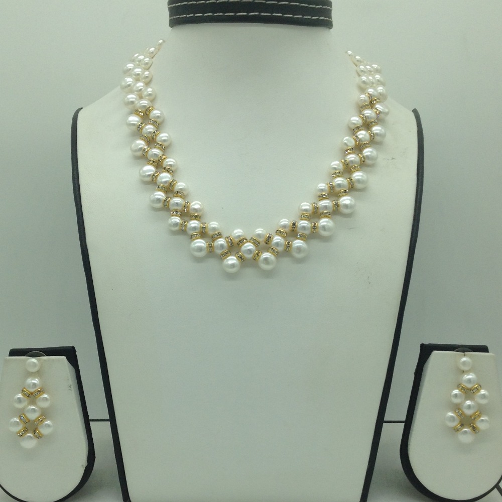 Freshwater White Button Pearls ZigZag Necklace Set JPP1084