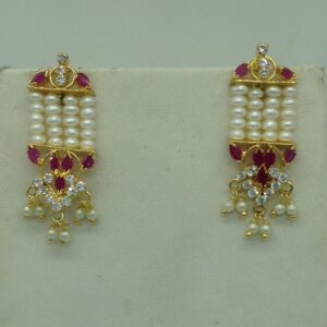 White,Red CZ Step Ranihaar Set With 6 Lines Flat Pearls Mala JPS0663