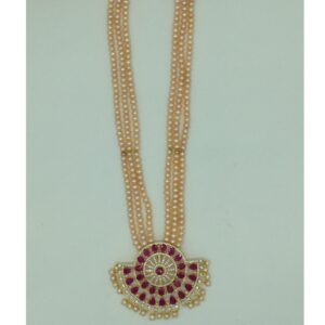 White,red cz pendent set with 3 line orange pearls jps0662