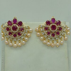 White,red cz pendent set with 3 line orange pearls jps0662