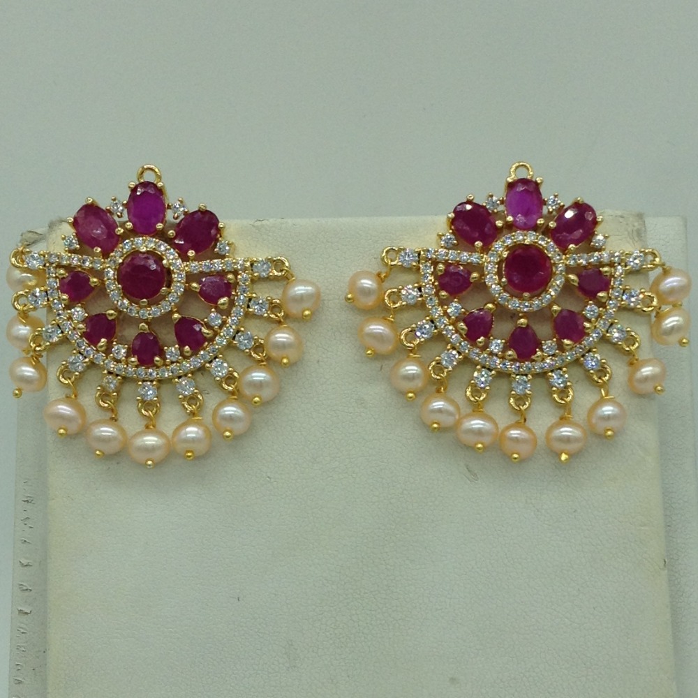 White,red cz pendent set with 3 line orange pearls jps0662