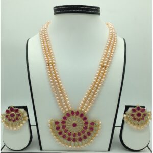 White,red cz pendent set with 3 line orange pearls jps0662