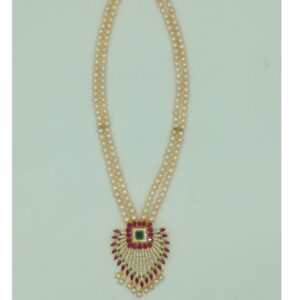 Tricolour cz pendent set with 2 line orange pearls mala jps0661