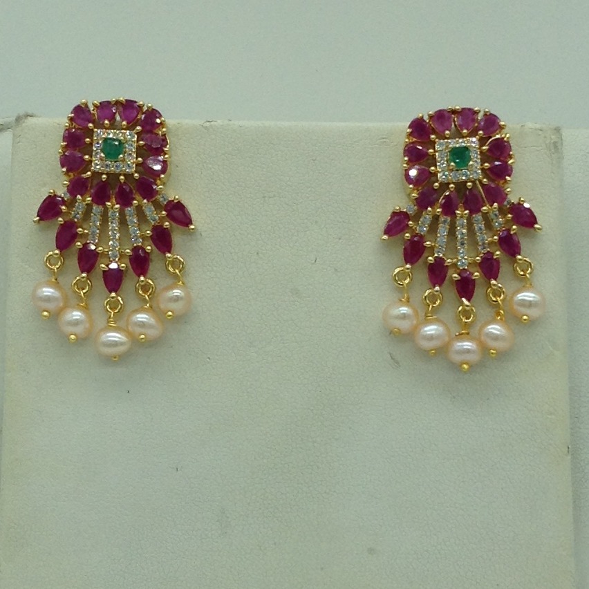 Tricolour cz pendent set with 2 line orange pearls mala jps0661