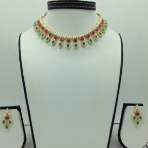 Pearls,red and green cz stones necklace set jnc0126