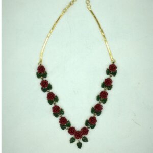 Coral Flower and Jade Leaves Necklace Set JNC0119