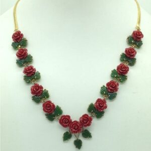 Coral Flower and Jade Leaves Necklace Set JNC0119