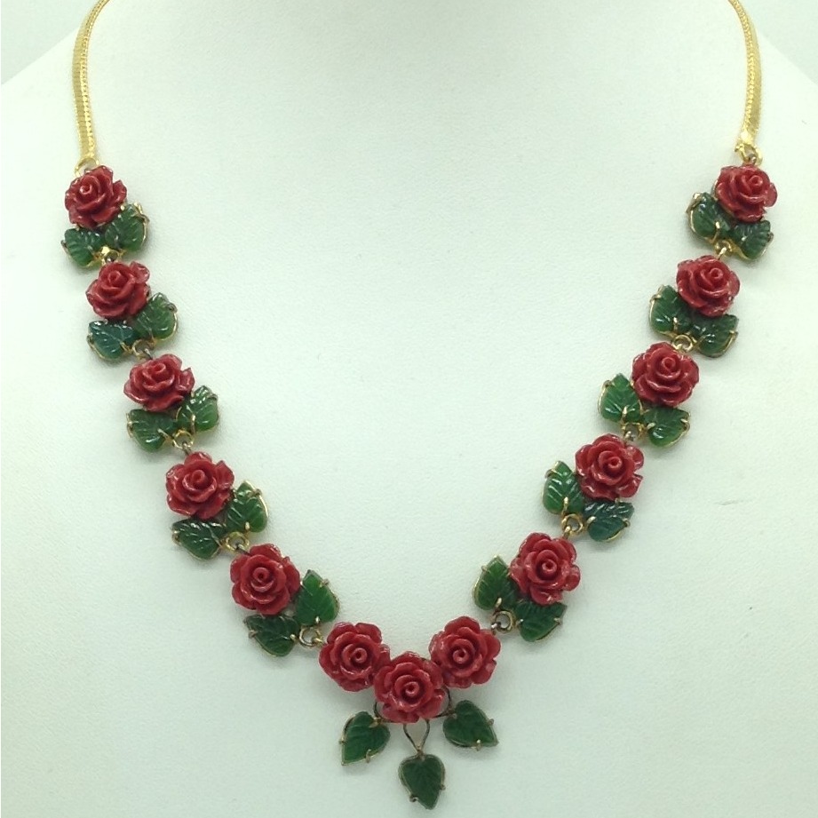 Coral Flower and Jade Leaves Necklace Set JNC0119