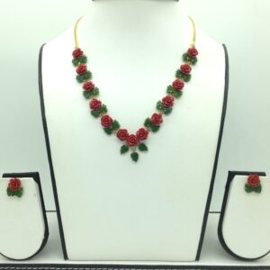 Coral Flower and Jade Leaves Necklace Set JNC0119