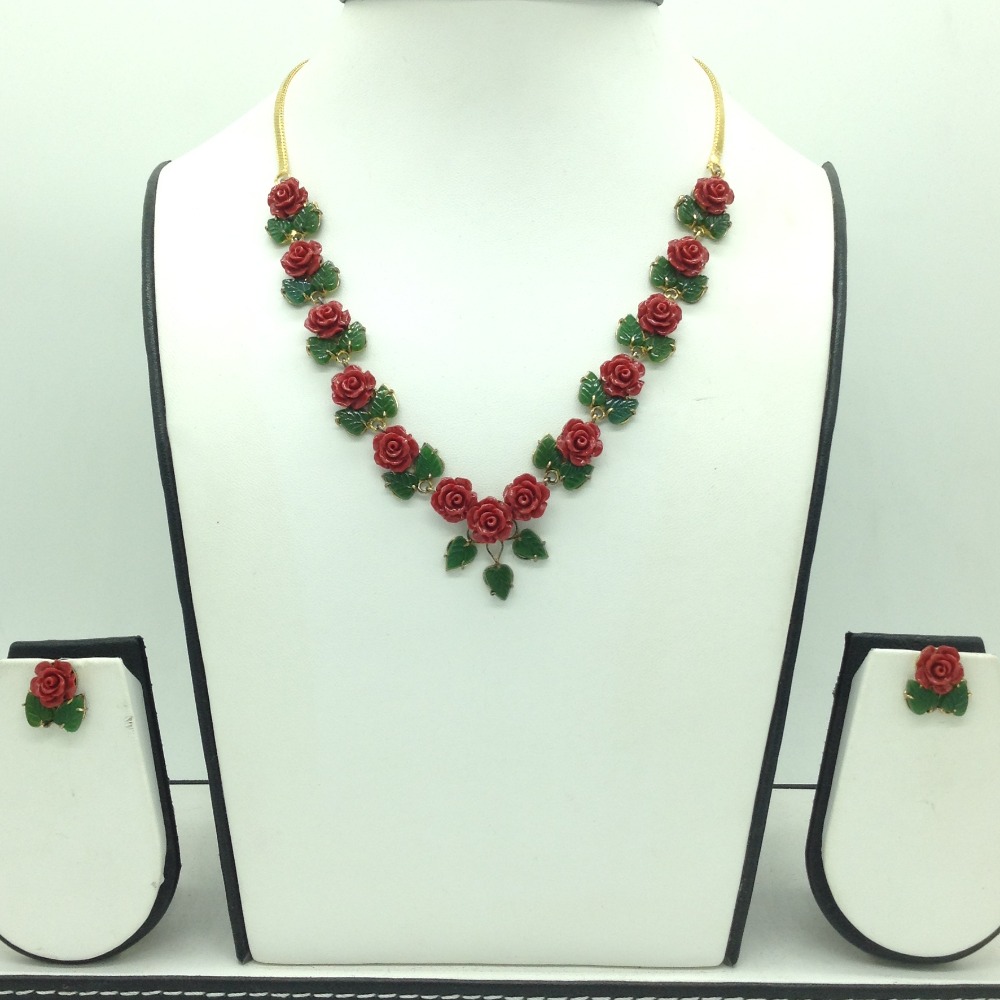 Coral Flower and Jade Leaves Necklace Set JNC0119