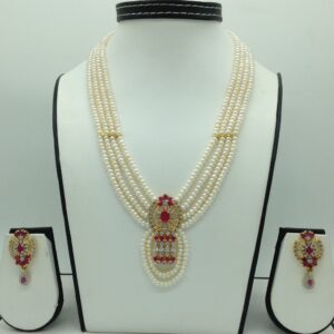 White,red cz pendent set with 4 line flat pearls jps0652