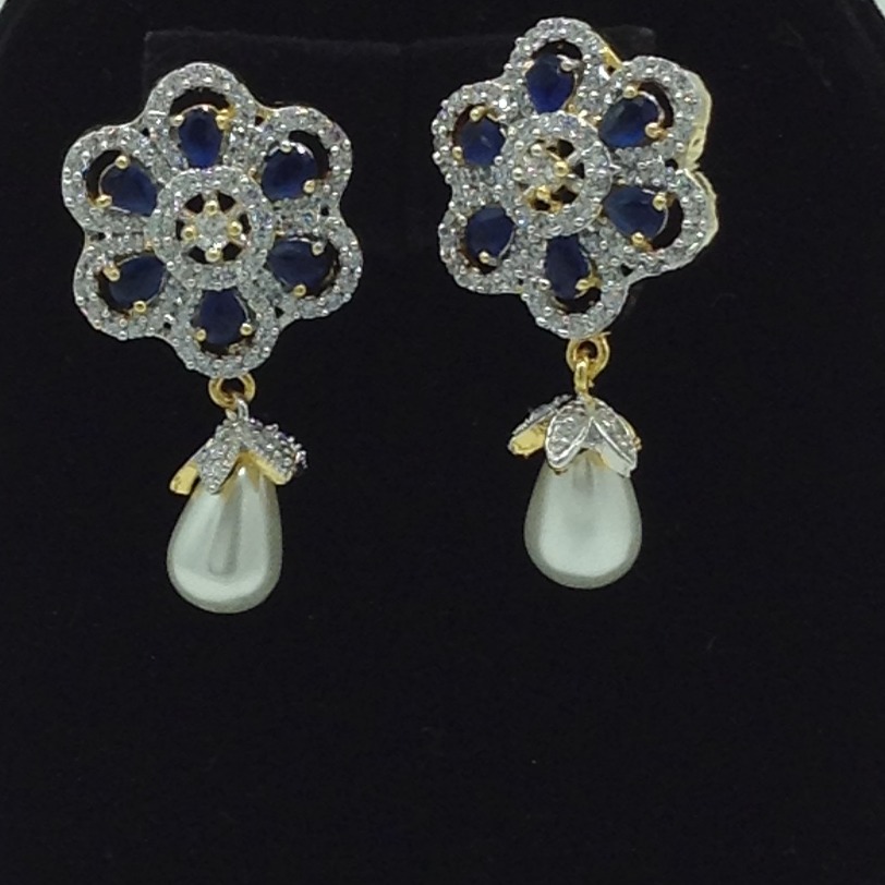 White and blue cz choker set with 4 line flat pearls mala jps0649 - Image 3
