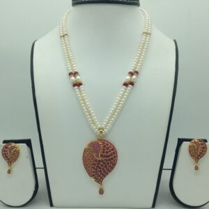 Red cz pendent set with 2 line flat pearls mala jps0647