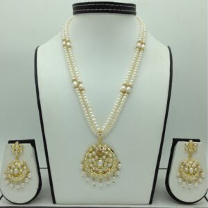 White pearls pendent set with 2 line flat pearls jps0645