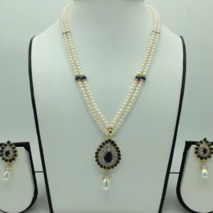 White,blue cz pendent set with 2 line flat pearls jps0643