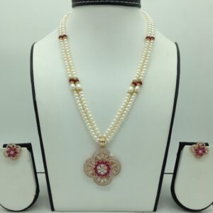 White,red cz pendent set with 2 line flat pearls jps0641
