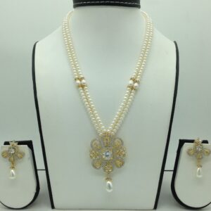 White cz pendent set with 2 line flat pearls jps0639