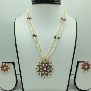 Tricolour cz pendent set with 2 line flat pearls mala jps0640