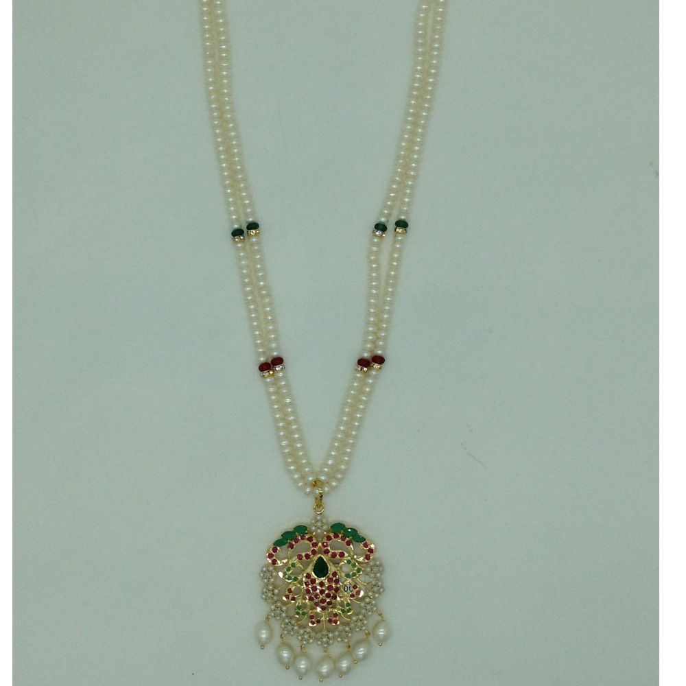 Tricolour cz pendent set with 2 line flat pearls mala jps0638 - Image 4
