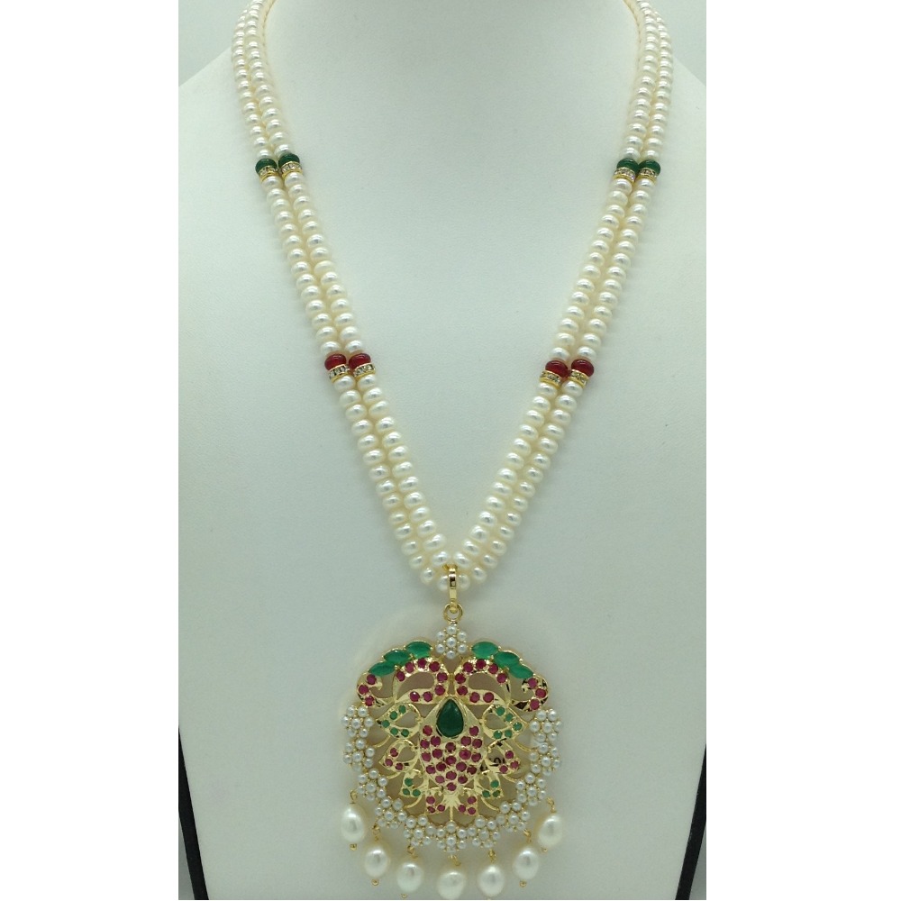 Tricolour cz pendent set with 2 line flat pearls mala jps0638 - Image 2