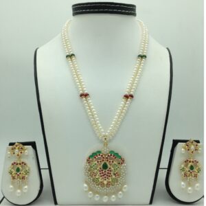 Tricolour cz pendent set with 2 line flat pearls mala jps0638