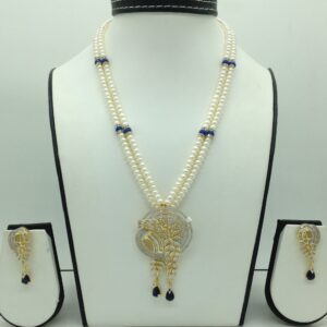 White,blue cz pendent set with 2 line flat pearls jps0636
