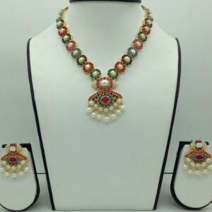 Navratan and white button pearls necklace set jnc0116