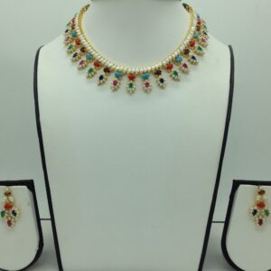 Navratan and white button pearls necklace set jnc0115