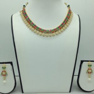 Navratan and white button pearls necklace set jnc0114