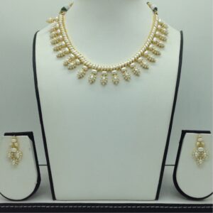 Freshwater white button pearls necklace set jnc0113