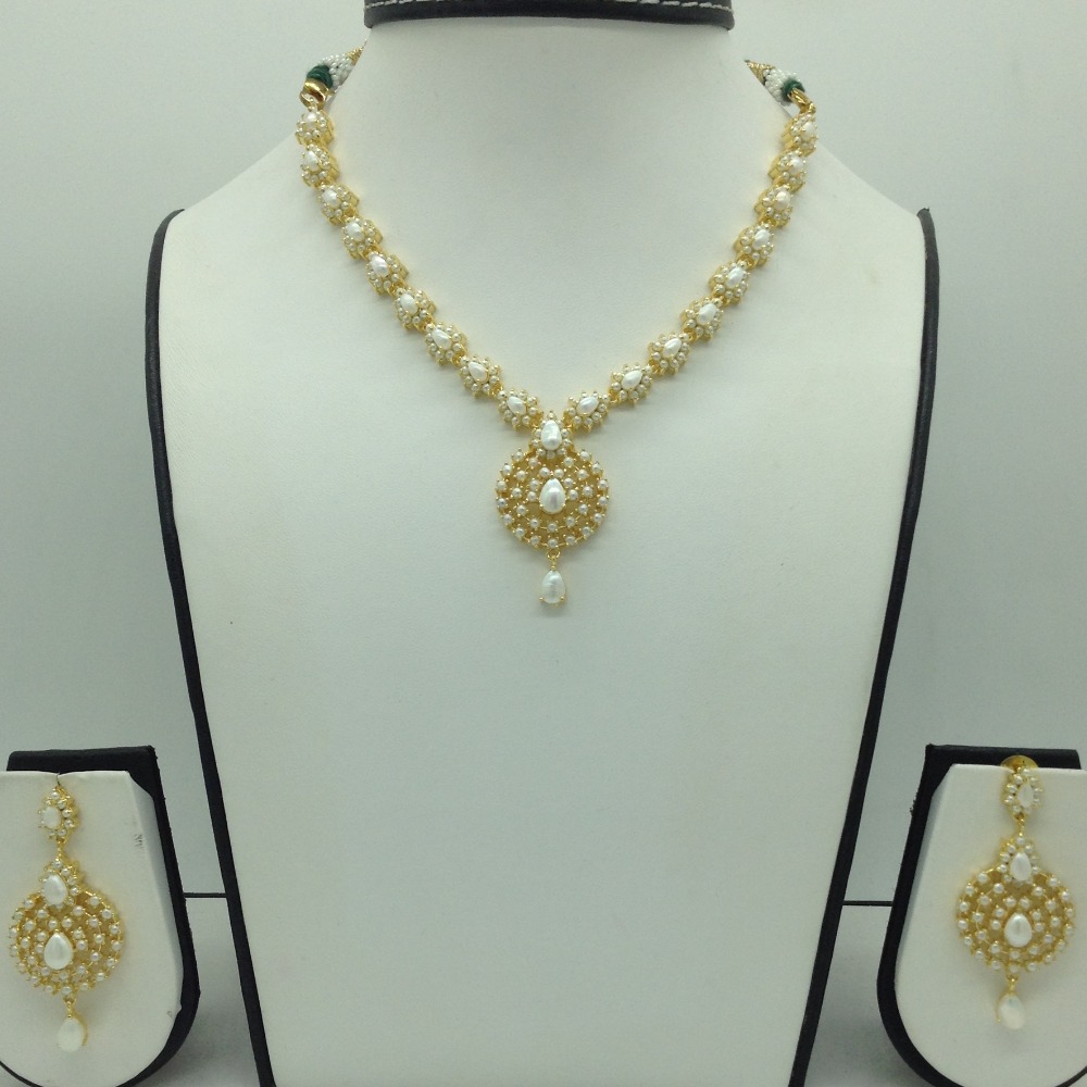 Freshwater white button pearls necklace set jnc0108