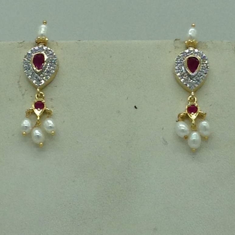 White,Red CZ and Pearls Choker Set With Oval Pearls Mala JPS0629 - Image 3