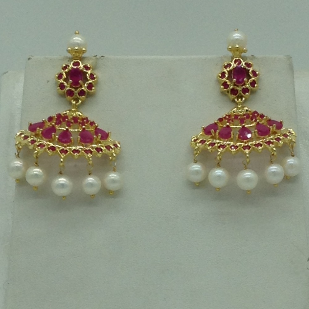 Red CZ and Pearls Choker Set With Seed Jali Pearls Mala JPS0626 - Image 3