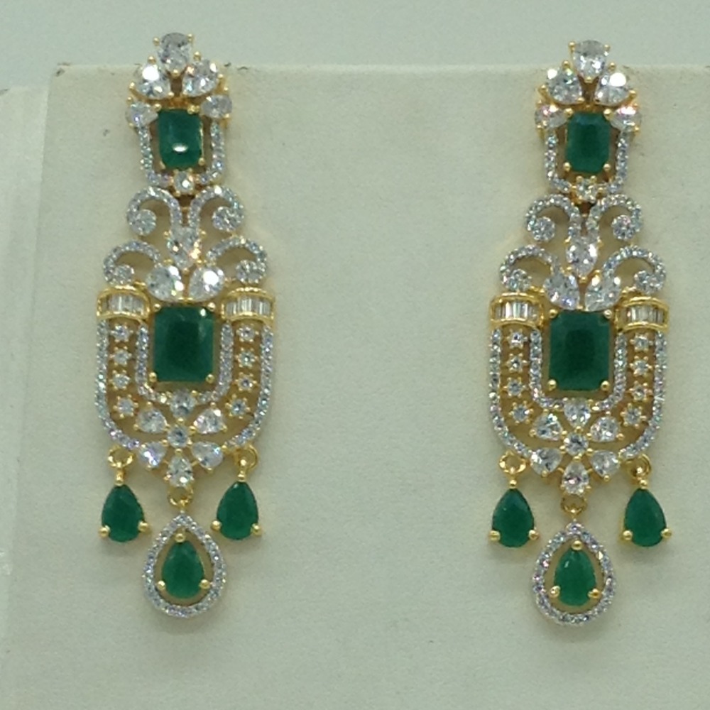White and green cz choker set with 4 line flat pearls mala jps0623 - Image 3