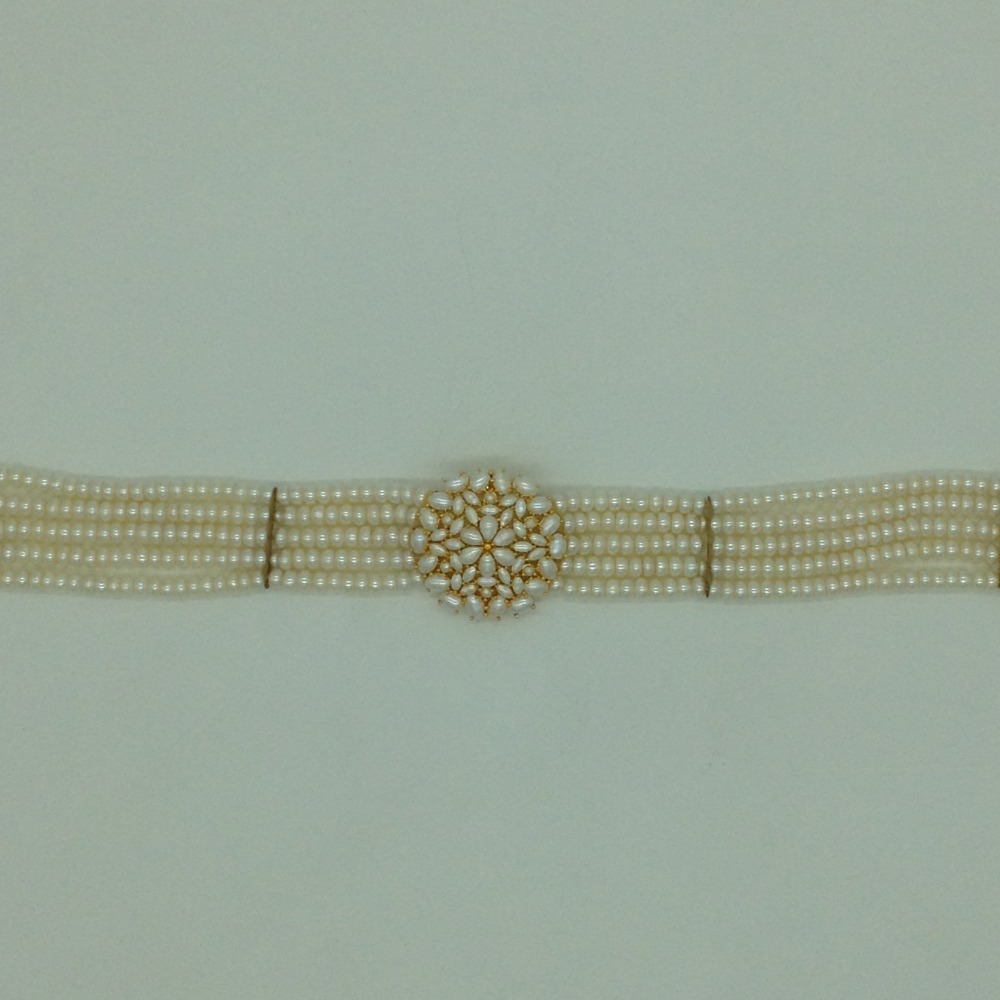 Pearls Choker Set With 5 Line Flat Pearls Mala JPS0618 - Image 4