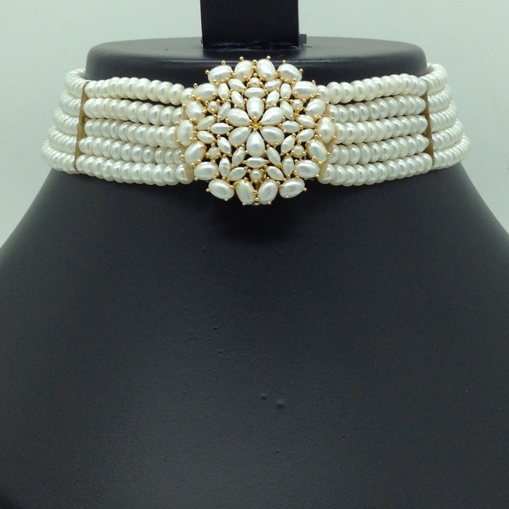 Pearls Choker Set With 5 Line Flat Pearls Mala JPS0618 - Image 2