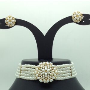 Pearls Choker Set With 5 Line Flat Pearls Mala JPS0618