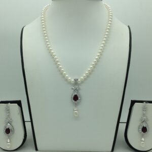 White,red cz pendent set with flat pearls mala jps0616