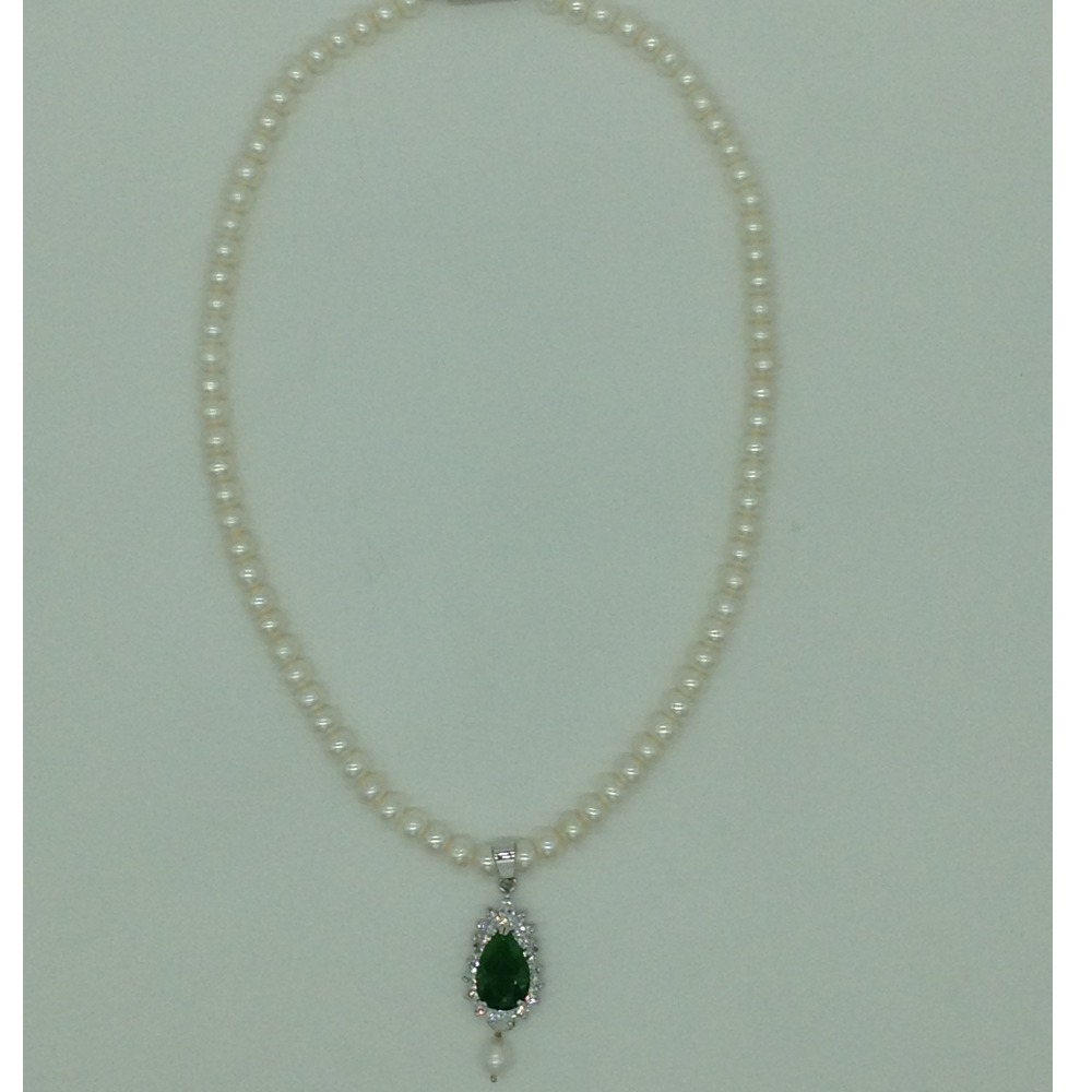 White,green cz pendent set with flat pearls mala jps0615 - Image 4