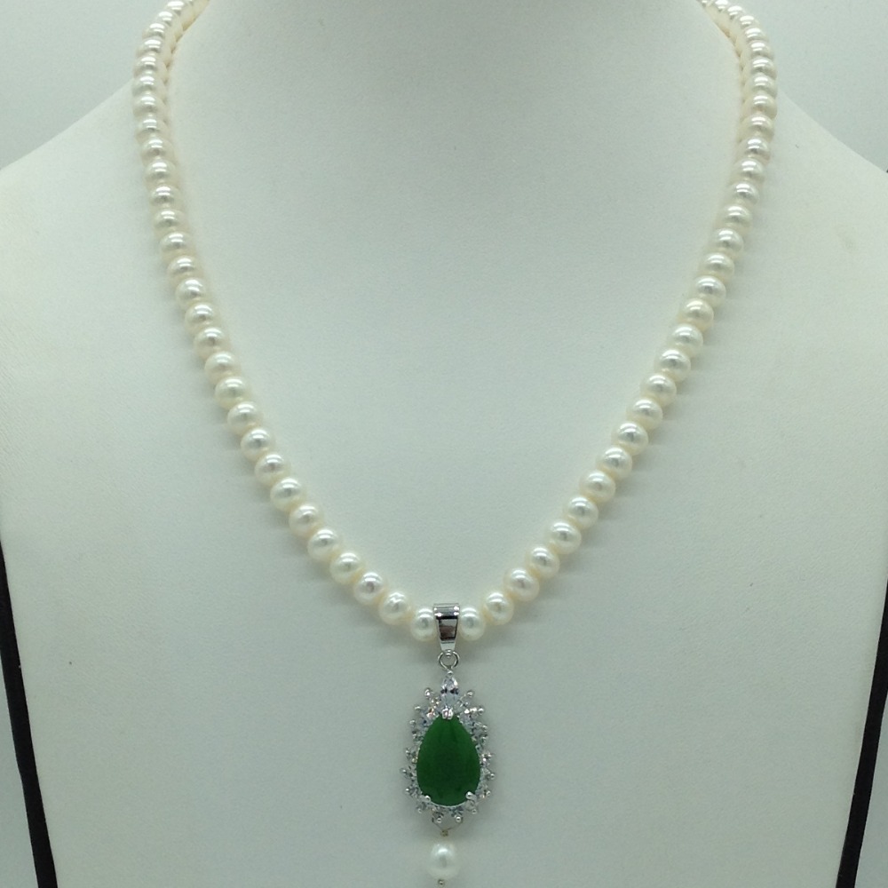 White,green cz pendent set with flat pearls mala jps0615 - Image 2