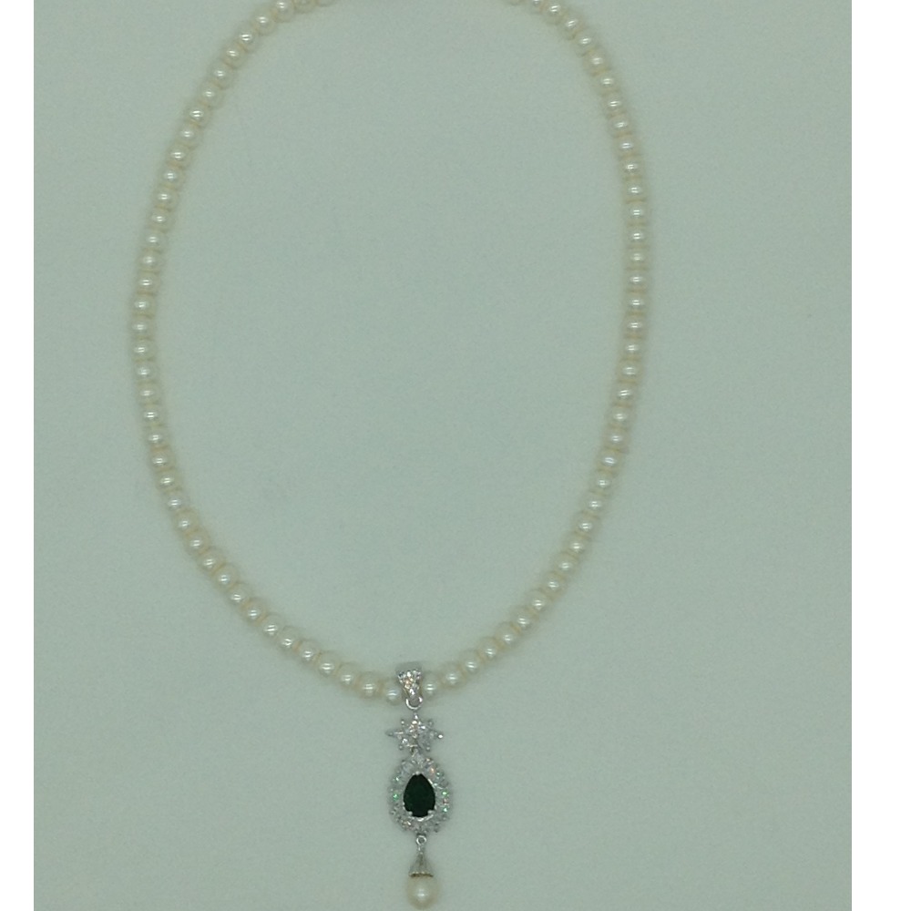 White,green cz pendent set with flat pearls mala jps0614 - Image 4
