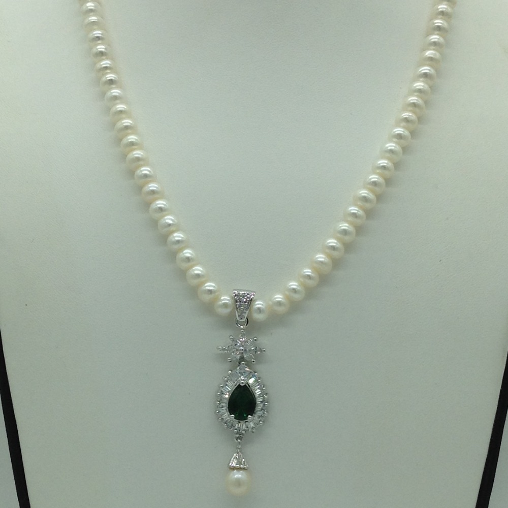 White,green cz pendent set with flat pearls mala jps0614 - Image 2