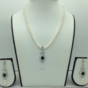 White,green cz pendent set with flat pearls mala jps0614