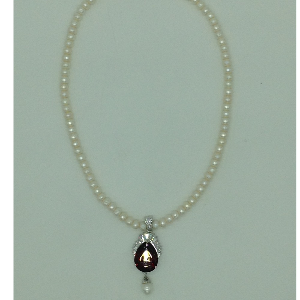 White,maroon cz pendent set with flat pearls mala jps0613 - Image 4