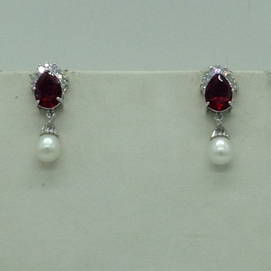 White,maroon cz pendent set with flat pearls mala jps0613 - Image 3